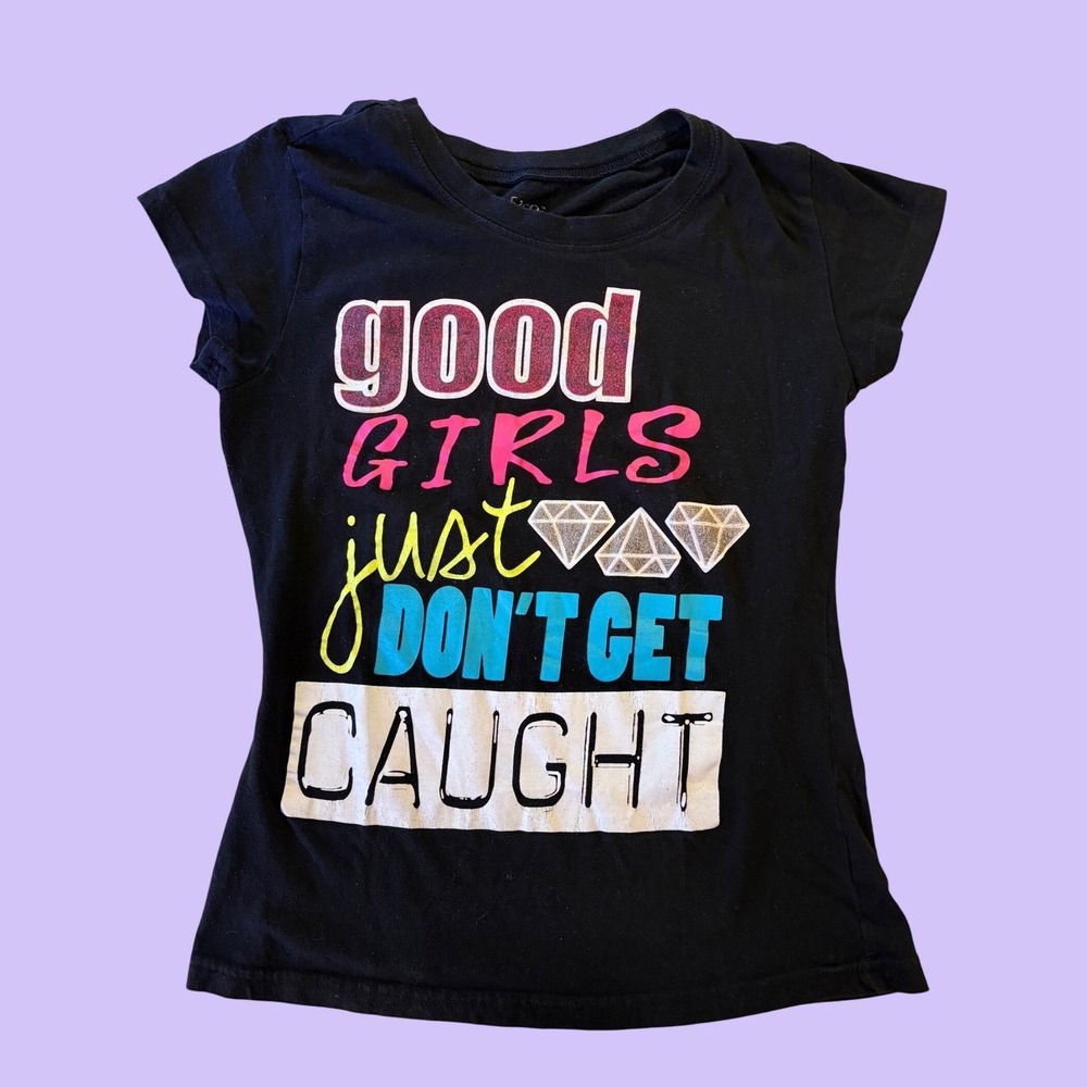 Y2K Mix & Co Black Tee Good Girls Just Don't Get Caught Diamond Shirt Scene #19